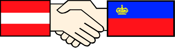 The image shows two hands shaking over a flag with multiple stripes representing different countries; there is no text present within this small clip-art image.
