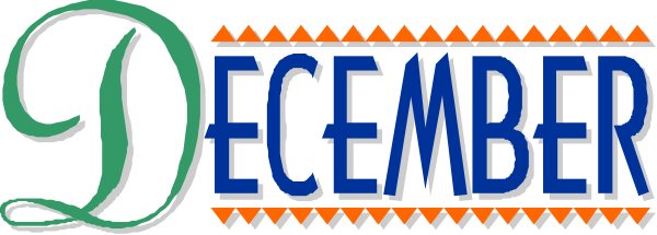 The image shows a graphic with text that reads "December" at the top of what appears to be an illustration resembling a calendar page for December 9th in English-speaking countries. There is no additional context provided about any objects, people or actions within this clip art style representation. It's just plain and simple graphic with text on it. The setting seems abstract as there are no specific details given to describe the environment beyond what has been described already.