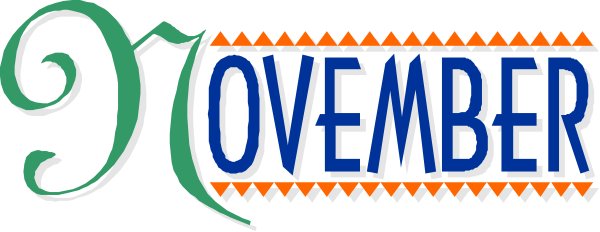 The image shows a graphic with text that reads "NOVEMBER" at both ends of an elongated oval shape in white font on top of what appears to be a dark background; there is no other discernible content within this small clip-art image, and it does not depict any objects or actions.