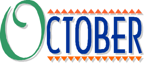 The image shows a graphic with text that reads "OCTOBER" at the top of an illustration featuring two swirls in blue on either side of the word; below this is another line of text reading "SEPTEMBER," and beneath it, there's more text stating "2018." The background has a patterned design with shades of brown.