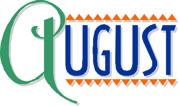 The image displays a graphic with text that reads "AUGUST" at the top of an illustration featuring stylized lettering in various fonts against different background patterns.