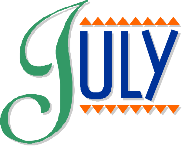 The image displays a graphic with text that reads "JULY 7" at the top right corner of an orange background within which is written in white cursive font against blue stripes: 'july' and below it, on two lines, '1963'. To its left side there are three small images or logos. The first image shows a stylized depiction of the number 7 with an orange border; next to this is another graphic that appears to be a simplified representation of a person's head and shoulders in profile view, also within an