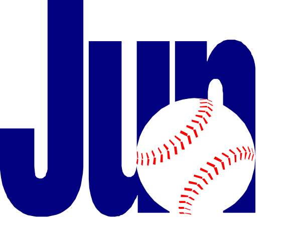 The image shows a black background with white text that reads "JUNE JUAN" at the top left corner in large letters followed by two baseballs on either side of an asterisk-like symbol, and below it is another line of smaller text reading "MLB."