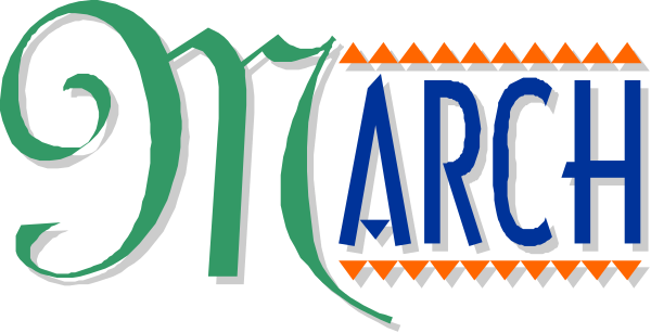The image shows a graphic with stylized text that reads "March" at top left corner followed by an illustration of what appears to be a decorative archway in blue tones on right side, and below it is another word "Arch," both words being part of the design or logo.