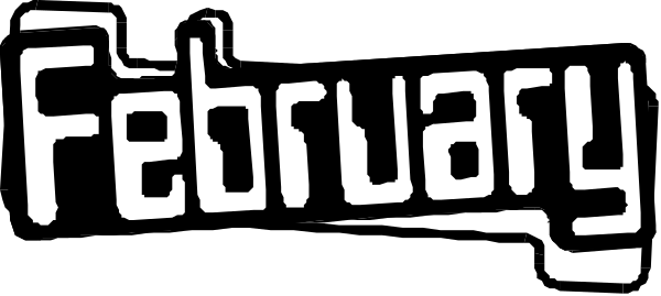 The image shows a black banner with white text that reads "FEBRUARY 1st" at the top left corner in bold letters, followed by an abstract design resembling handwriting on its right side and then the word "February" again below it. In front of this graphic is another line of smaller print reading "20th." The background behind these texts appears to be a plain gray surface with no additional details or objects present in the image provided.