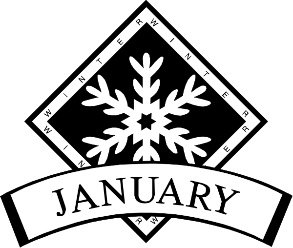 The image displays a black and white logo with text that reads "JANUARY" at the top of an illustration featuring snowflakes on either side above it. Below this is another line of text stating "WINTER WINE FESTIVAL."