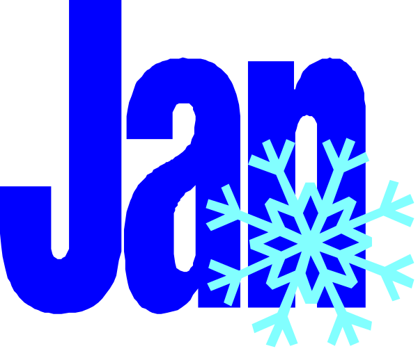 The image shows a graphic with text that reads "JANUARY" at top left corner above an illustration of snowflakes in blue color against white background on right side; below it is another line of text reading "SNOW JAM 2016."