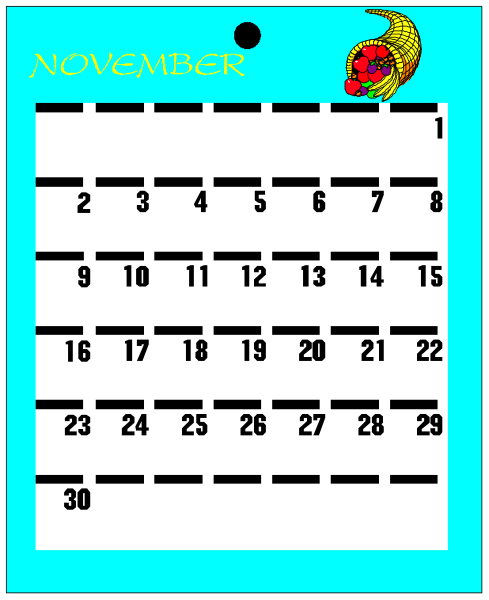 The calendar displays a November date with no events marked on it against a blue background inside what appears to be an office cubicle space.