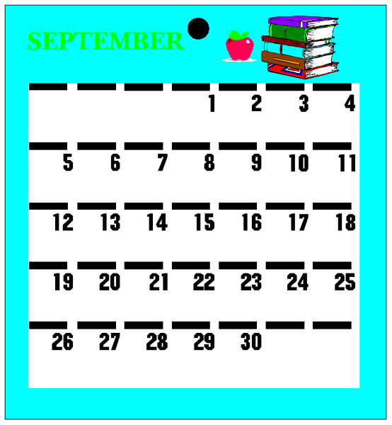 The image shows a calendar with dates from September to December 2019 displayed on it against a blue background; there is an apple icon in one of the squares indicating that day as special for apples, and below the calendar, there's clip art depicting books suggesting education or learning. There are no people, animals, actions, or specific setting details visible within this image.