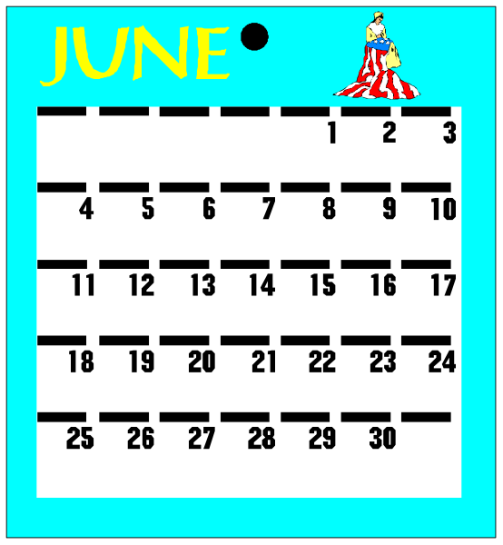 The calendar displays a month of June with dates filled out on it against a blue background; there is no text present to provide additional context about events in that particular image.