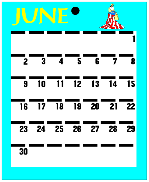 The calendar shows a month of June with dates filled out on it; there is no visible text to provide additional information about events or activities for that time period.
