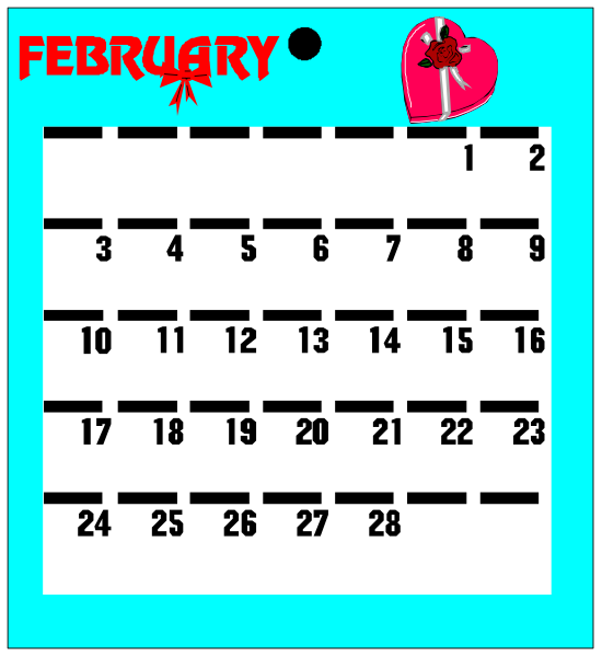 The image shows a calendar with dates from February to March 2019 displayed on it. It is set against a blue background and has red text indicating "February" at the top left corner, while "March" appears in white font near the bottom right edge of the calendar. There are no visible objects or people within this image; however, there's an icon resembling a heart located on February 14th. The setting is not explicitly clear from the provided information but could be interpreted as being indoors due to its rectangular shape and flat surface