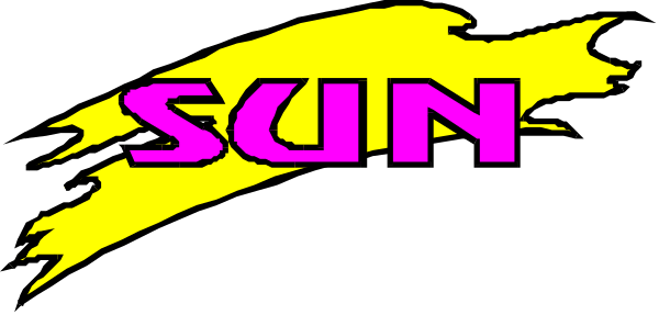 The text "SUN" on a black background with yellow lightning bolts above it.