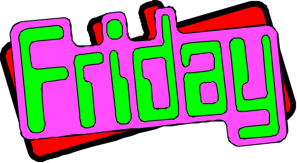 The text "FRIDAY" with a pink background on top of an orange rectangle is shown against a gray backdrop in this small clip-art image.