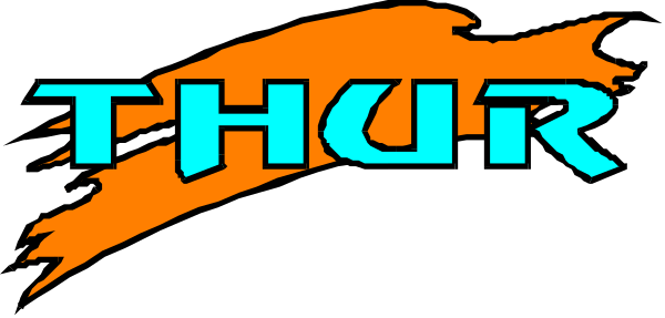 The image shows a logo with text that reads "THOR" on it against an orange background at the top of what appears to be a graphic design banner.