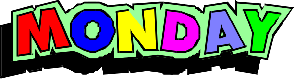 The text "MONDAY MORNING" on a gray background with rainbow colored letters.