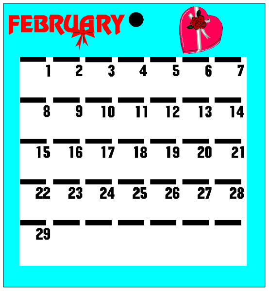 The calendar displays February with a heart symbol at its center on day 14th. It is set against blue background. There's no text in this image.