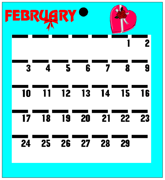 The calendar displays February with a red heart on it; there's no text present to provide additional context about events or dates in this image.
