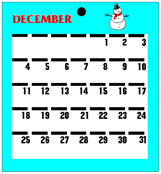 The image shows a calendar with dates from December to January 1st on it, displayed against a blue background that resembles water. There is no text present in this clip-art version of the calendar. It appears to be an illustration rather than a photograph or real object.