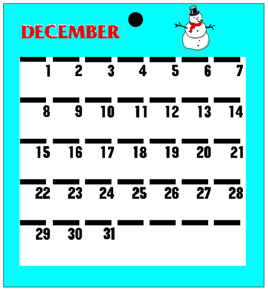 The image shows a calendar with dates from December to January 2016 displayed on it against a blue background; there is no text present in this clip-art version of an advent calendar that has been altered for humorous effect, as indicated by the snowman and Santa Claus at top.