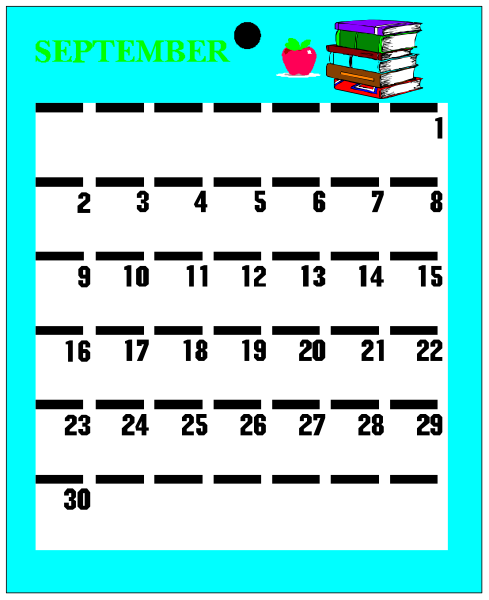 The calendar displays a September schedule with dates filled out for various activities such as reading books on Monday through Friday of that week.