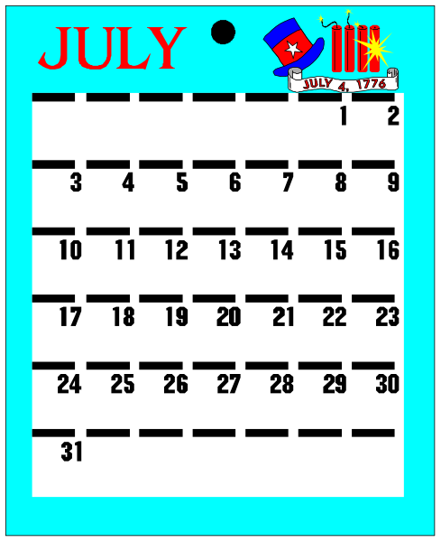 The image shows a calendar with dates from July to December 2017 displayed on it along with some clip-art elements such as stars, hearts, and an American flag design at top right corner of each month's box. There is also text that reads "JULY" in the upper left corner above the first day of the calendar year shown (which appears to be July 1st). The background color behind this clip-art image seems to resemble a light blue or gray shade, and there are no other objects present within it. There is also some text at bottom