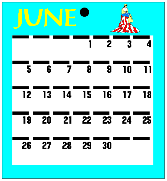 The calendar displays a month of June with dates filled out on it against a blue background; there is no visible text to provide additional information about events in that particular image.