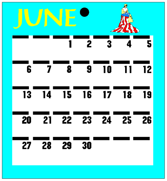 The calendar displays a month of June with dates filled out on it; there is no visible text to provide additional context about what "June" refers to in this image.
