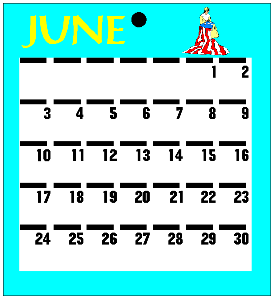 The calendar displays a month of June with dates filled out on it against a blue background; there is no text present to provide additional information about events or days within that timeframe.