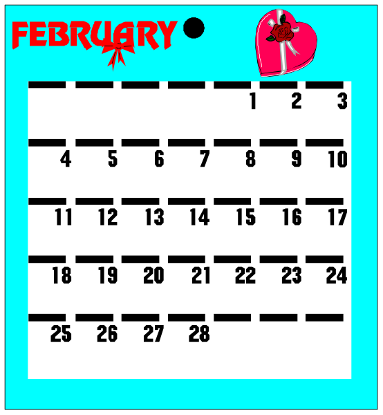 The image shows a calendar with dates from February to March 2018 displayed on it, along with some clip-art elements such as hearts in various sizes at different positions around the edges of the calendar grid and an illustration resembling a person's head near one corner. There is also text that reads "FEBRUARY" above the first date visible (February 1st) on the left side, indicating this month's name; however, no specific year or location information can be discerned from the image provided. The calendar has a grid with