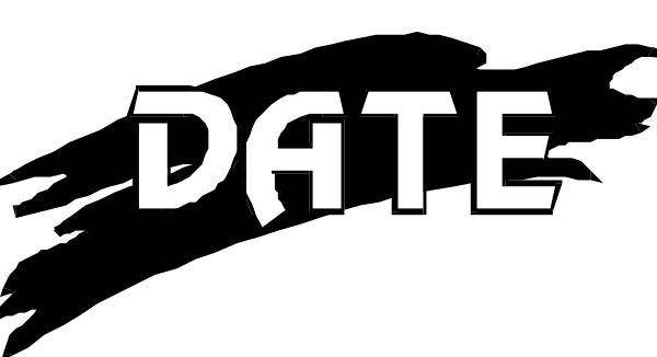The image shows a black banner with white text that reads "DATE" on it against an indistinct background.