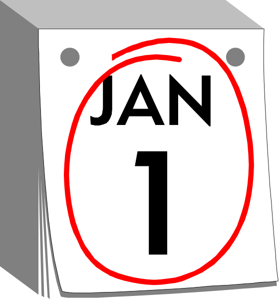 The image shows a calendar with January first highlighted on it, indicating that today is New Year's Day.