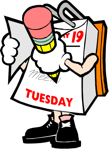 The cartoon depicts a character holding an open calendar with "Tuesday" written on it while standing next to a cardboard box labeled "Milk."