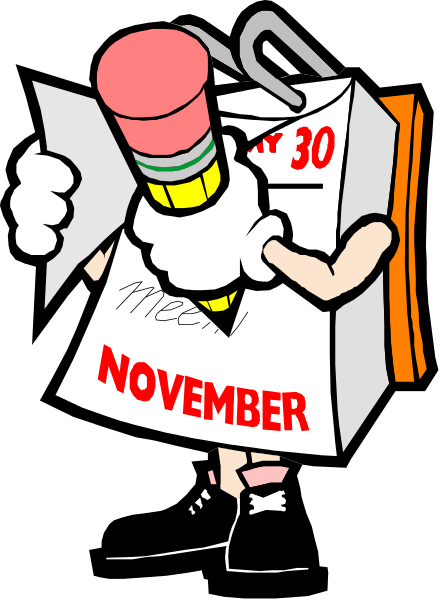 The cartoon depicts a character holding an open cardboard box with "MEL" written on it over their head while standing in front of a calendar that reads November 30th. They appear to be wearing glasses and have pencils sticking out from behind them, suggesting they are writing or drawing something inside the box. The background is plain black without any distinguishable features. There's no text other than what I described above. This image does not contain people, animals, actions, or a setting beyond those details provided.