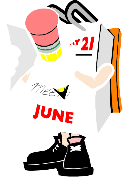 The cartoon shows a character holding an open cardboard box with "June" written on it; inside is another smaller box labeled "21," containing what appears to be a pencil drawing of Mickey Mouse, and below that, there's writing saying "Meet me at the park."
