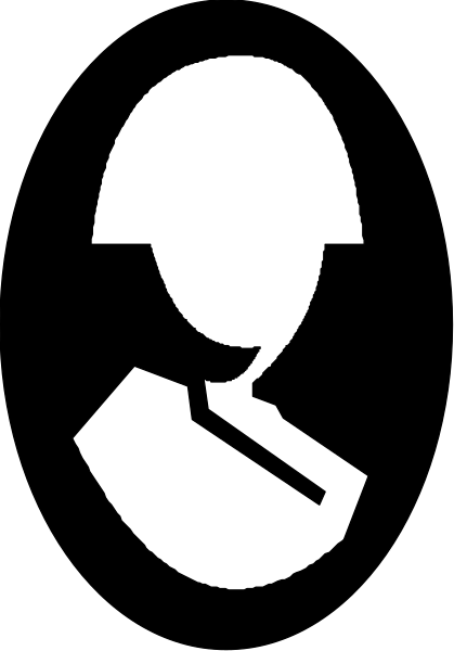 The black and white silhouette of a person's head with glasses on top is shown against two different background stripes in this clip-art image.