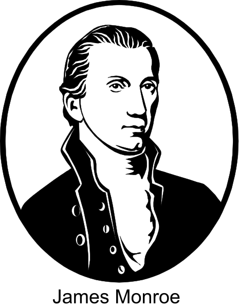 The black and white illustration features a portrait of George Washington with his signature haircut and attire, set against an oval background that resembles a seal stamp design.