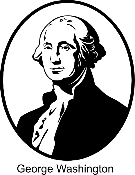 The black and white illustration features a portrait of George Washington with his signature on it.