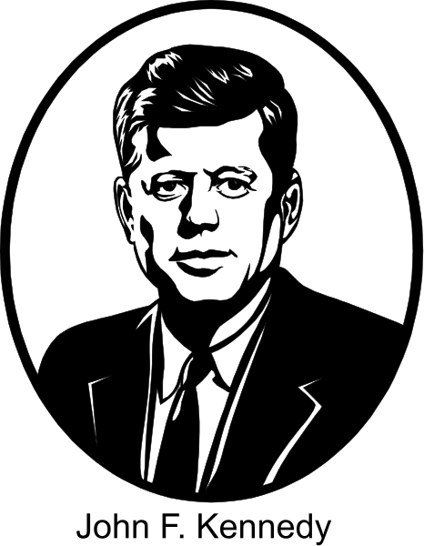 The black and white illustration features a man with dark hair wearing glasses, dressed formally in what appears to be business attire including a tie; he is depicted against an oval background that resembles a seal of approval stamp design.