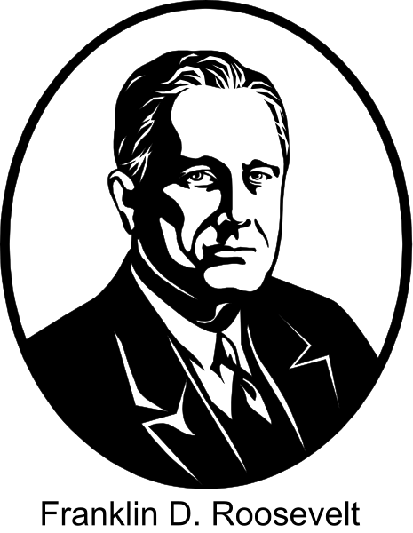 The black and white silhouette of a man's head with glasses on his face is shown against an oval background in this clip-art image.