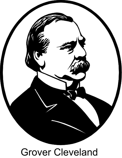 The black and white illustration features a man with facial hair wearing formal attire; he is depicted from chest up against an oval background that has lines radiating outward to create depth of field effect.