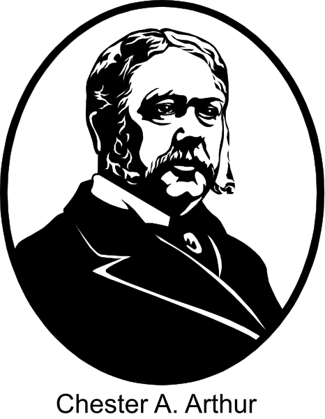 The black and white silhouette of a man with facial hair against an oval background that resembles a portrait frame.