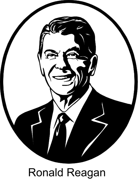 The black and white illustration features a man with gray hair wearing glasses, dressed formally in a suit jacket over a striped shirt, smiling broadly at an angle that shows his face from one side to another; he is depicted against a plain background without any additional context or setting provided by the image.