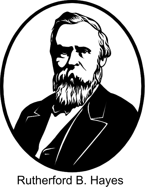 The black and white illustration features a man with facial hair wearing formal attire; he is depicted against an oval background that has lines radiating from it to create a sense of depth.