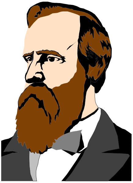 The image shows a black and white illustration of an older man with facial hair wearing formal attire; he is depicted in profile view against a dark background.