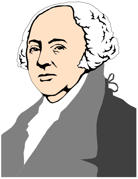The black and white illustration features a man with gray hair wearing glasses, dressed formally as if he is an important figure from history such as Benjamin Franklin, depicted in profile view against a dark background.