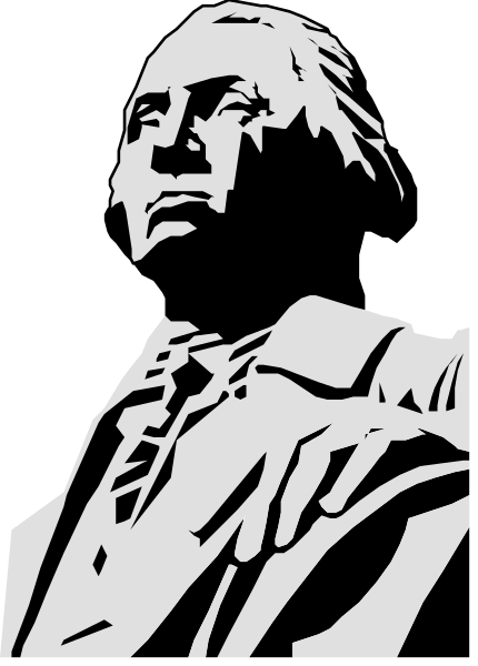 The black and white silhouette of a man with his hand on his chin is shown against an indistinct background in this small clip-art image.