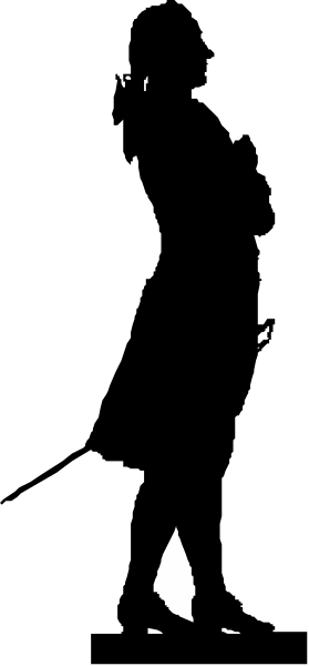 The image shows a black silhouette of an adult human figure standing against a light background with their arms outstretched to either side in what appears to be a pose for dancing or performing some action.