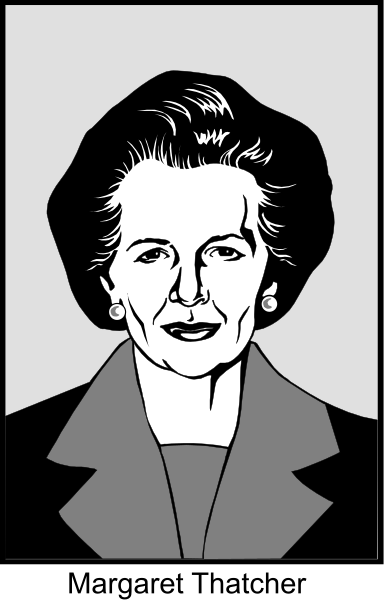 The image shows a black and white illustration of an older woman with dark hair wearing glasses; she is dressed formally in what appears to be business attire including a blazer over a shirt and tie, suggesting professionalism.