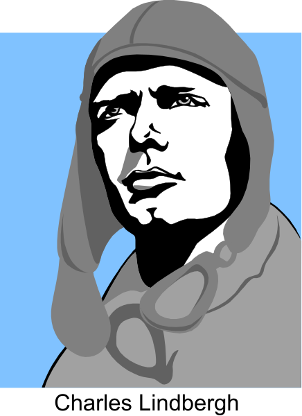 The image shows a black and white illustration of an aviator wearing goggles on his head with wings attached to it in front of him; he is depicted as looking forward while standing against a blue background, which has some text at its bottom right corner that reads "1940s."
